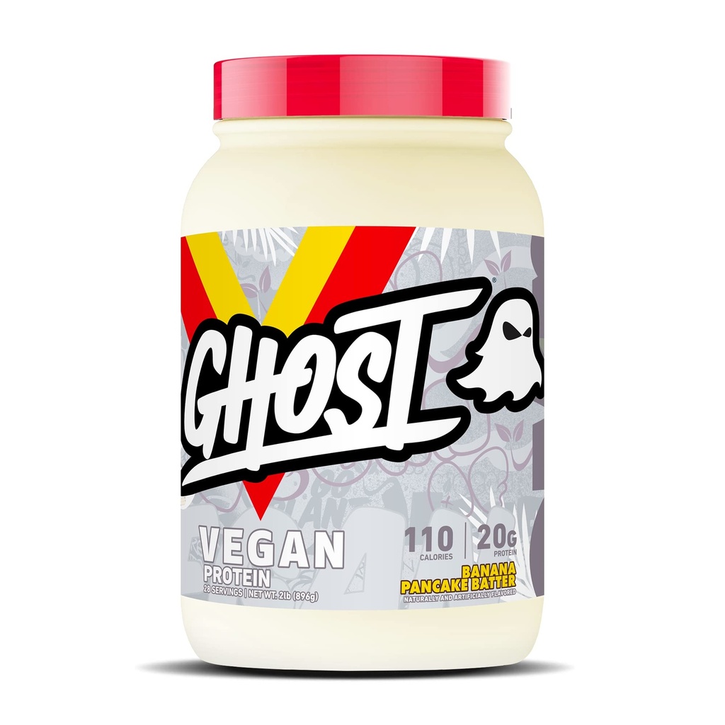 GHOST Vegan Protein Powder, Banan Pancake Batter - 2lb, 20g Protein - Platant- Based Pea & Organic Pumpkin Protein - Post Workout & Nutrition Shakes, Smoothies, & Piekarnictwo - Soy & Gluten- Free