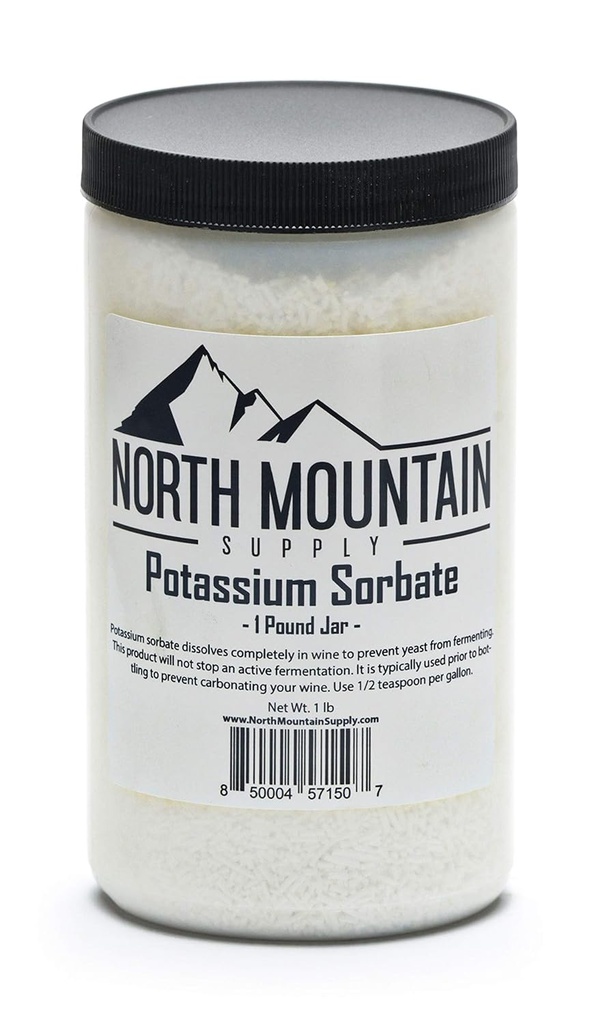 North Mountain Supply Food Grade Potassium Sorbate Stabilizer for Wine, Brewing, and Food Preservation – 1 Pound Jar