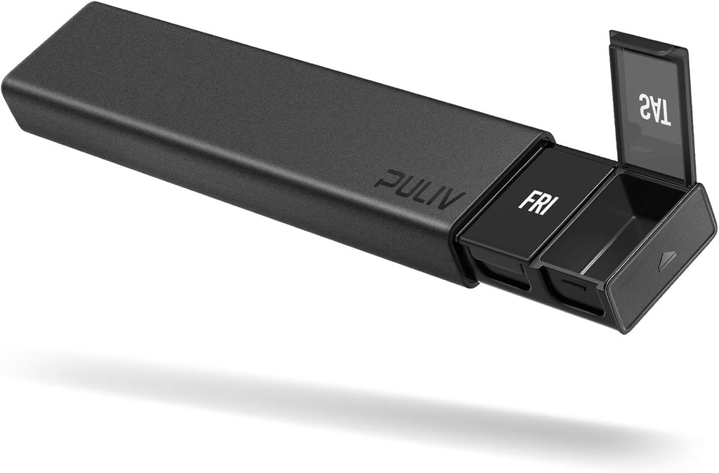 PULIV Dual Black Lightproof Weekly Pill Organizator, Extra duży Pigułka podróży 7 Dzień z ochrony prywatności Design, BPA- Free Codzienne Pigułki skrzynie na witaminy, Oleje rybne, Leki, Suplementy
