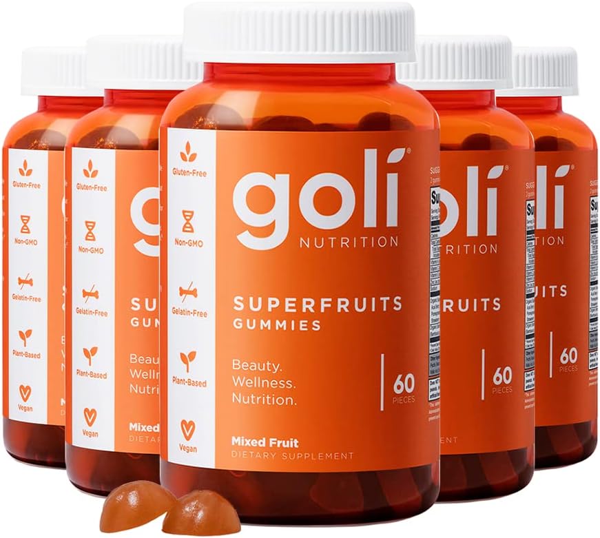Suplement odżywczy Goli, SuperFruits Beauty Gummy Witamina - 300 Hrabia - Promocja składników - Mieszane owoce, Wegan, Plant- Based, Non-GMO, Gluten- Free & Żelatyna
