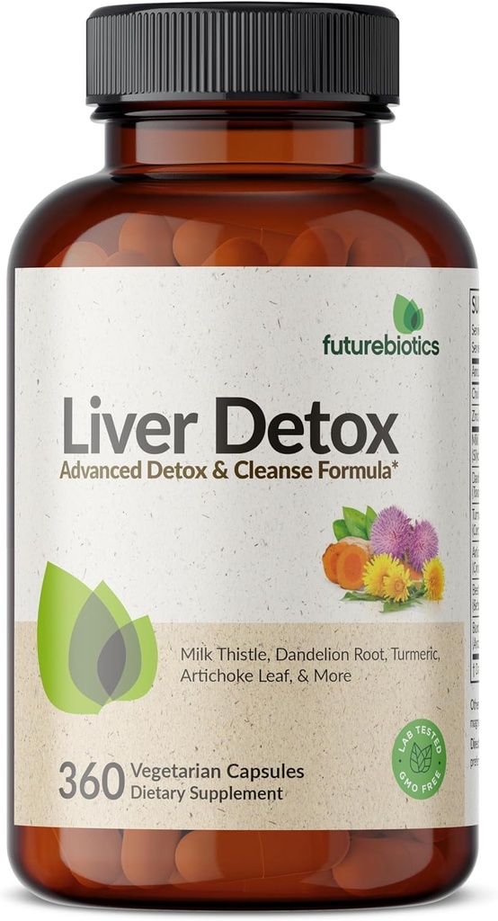 Futurebiotyki Detox wątroby Advanced Detox & Cleanse Formuła Wspiera zdrowe czynności wątroby z mlekiem Thistle, Dandelion Root, Turmeric Artichock Leaf, & More, Non-GMO, 360 Kapsułki wegetariańskie