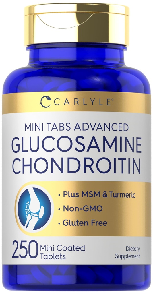 Carlyle Glucozamine Chondroitin MSM XI124; 250 Mini Tablets XI124; Advanced Formula z Turmeric XI124; Non- GMO, Gluten Free