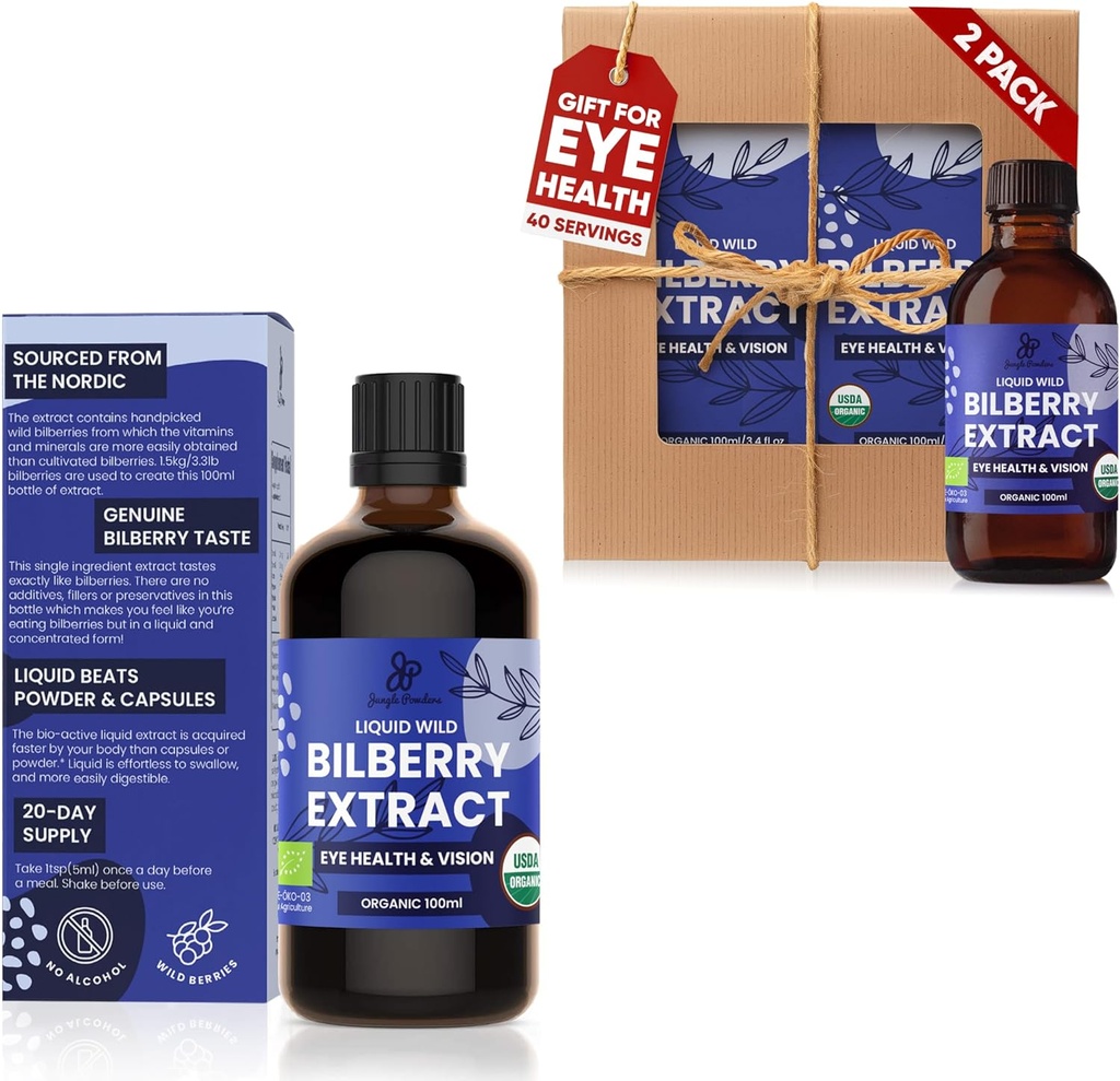 Jungle Powders Wild Bilberry Extract 3x3.4oz Butelka płynnego antocyjaniny borówka płynna Alkohol - Wolna Europejska Blueberry Suplement borówka dla oczu wysokiej biodostępności Liquid Extract
