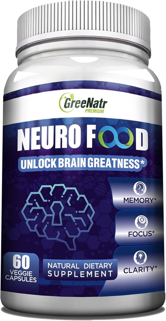 GreeNatr Suplementy mózgu dla pamięci i skupienia - Ginko Biloba Suplement uzupełniający mózgu z B1, Kwas foliowy i wapń - Suplementy pamięci dla Cognitive & Brain Health 60 Kapsułki (1 butelka)