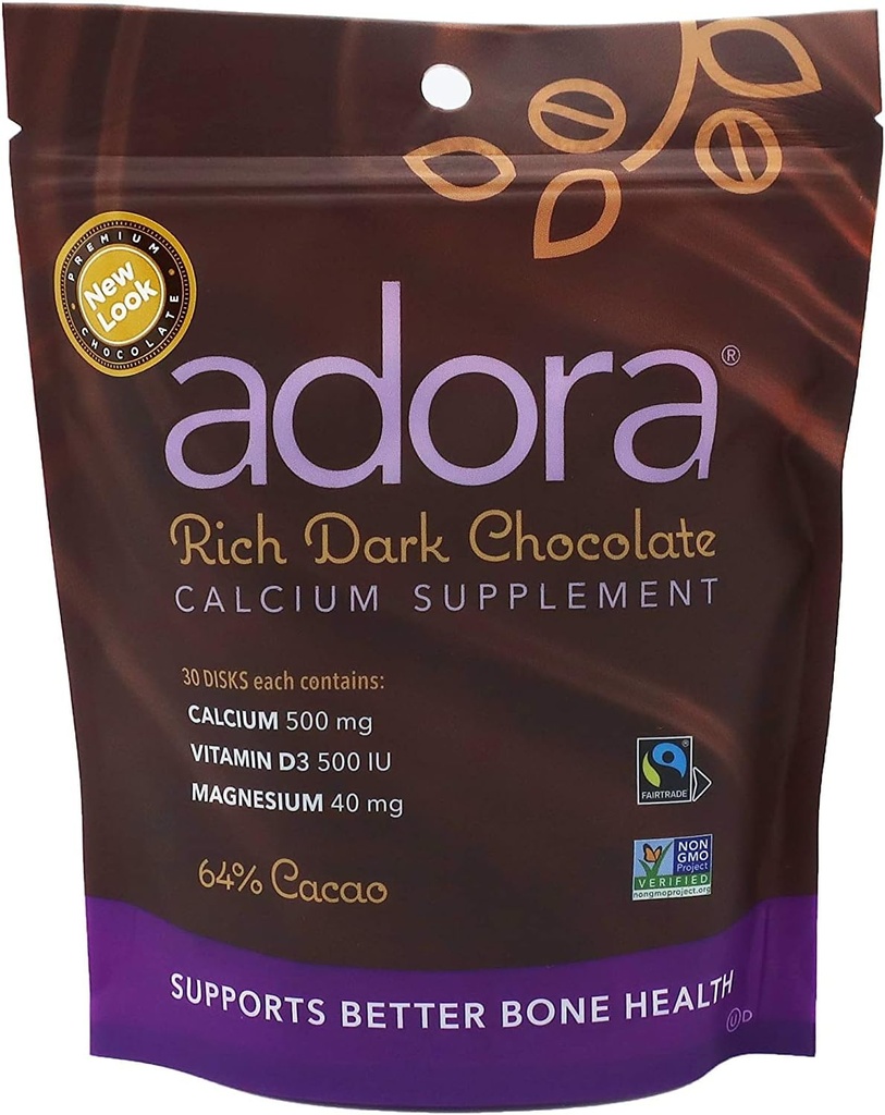 Adora suplement wapnia, Fairtrade ciemna czekolada, opakowanie po 12 - 30 ct