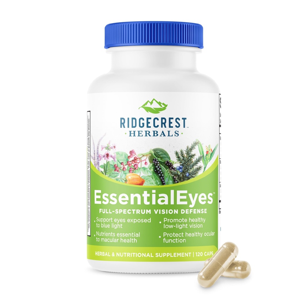 Ridgecrest Herbals EssentialEyes, Natural Eye witaminy suplements, Zawiera luteina, Zeaksantyna, Wyciąg z borówki, Pomaga Eye and Vision Health (120 Vegan Caps, 30 Serv)