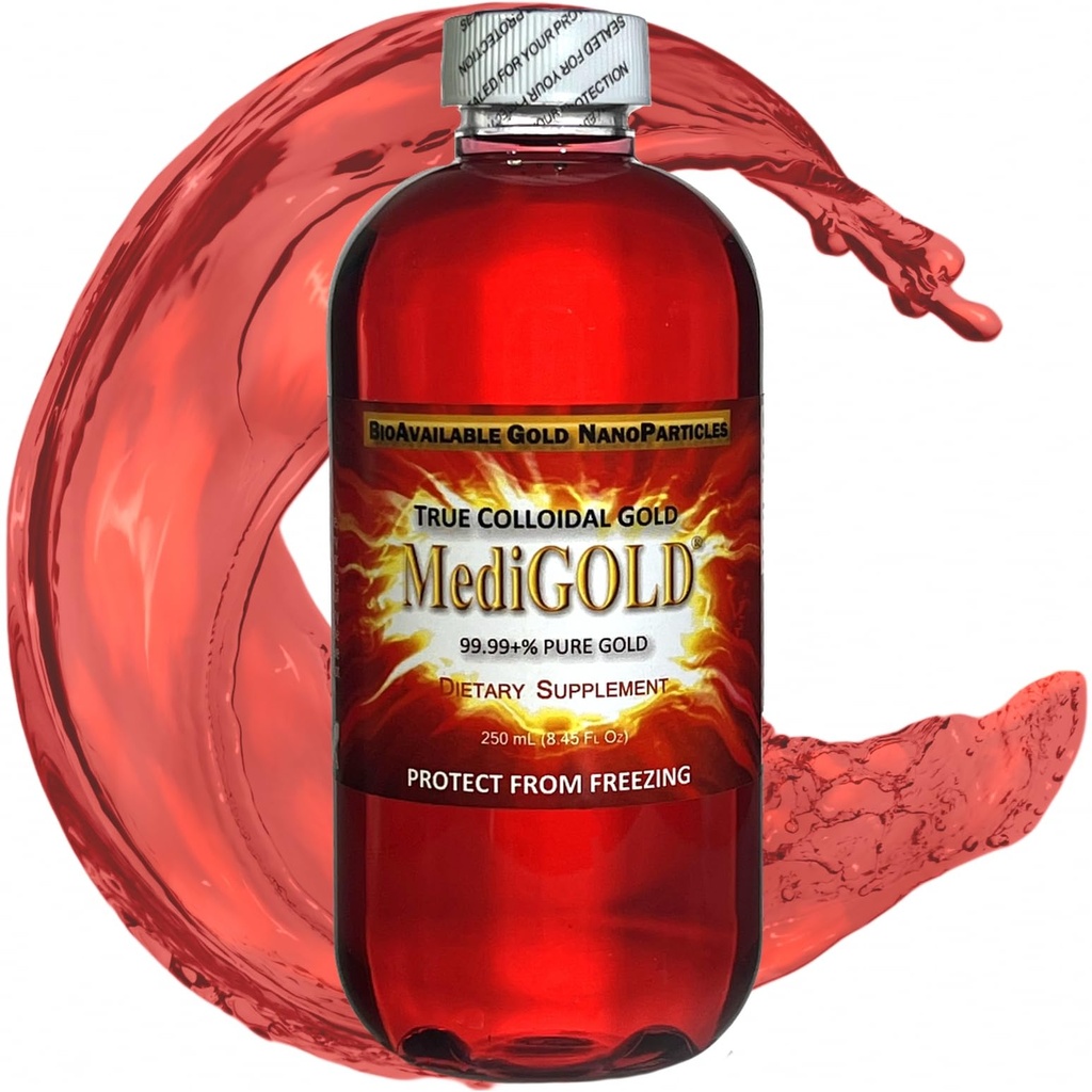 MediGOLD ® True Colloidal Gold AuNP Nutritional Supplement - 250 ml w przezroczystej plastikowej butelce