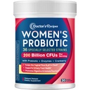Przepisy lekarskie Probiotyki dla kobiet, 200B CFU 36 Szczepy, z Prebiotyki, Enzymy i Żurawiny, Waginalny moczowy Digestive & Immune, Półka Stabilny, 30 Czapki