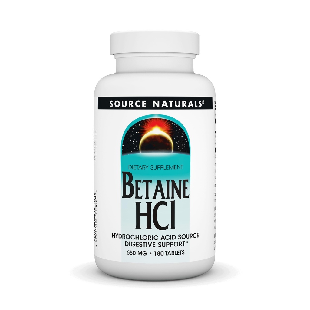 Źródło Naturals - Betaine HCl Kwas solny Źródło 650 mg. - 180 Tabletki