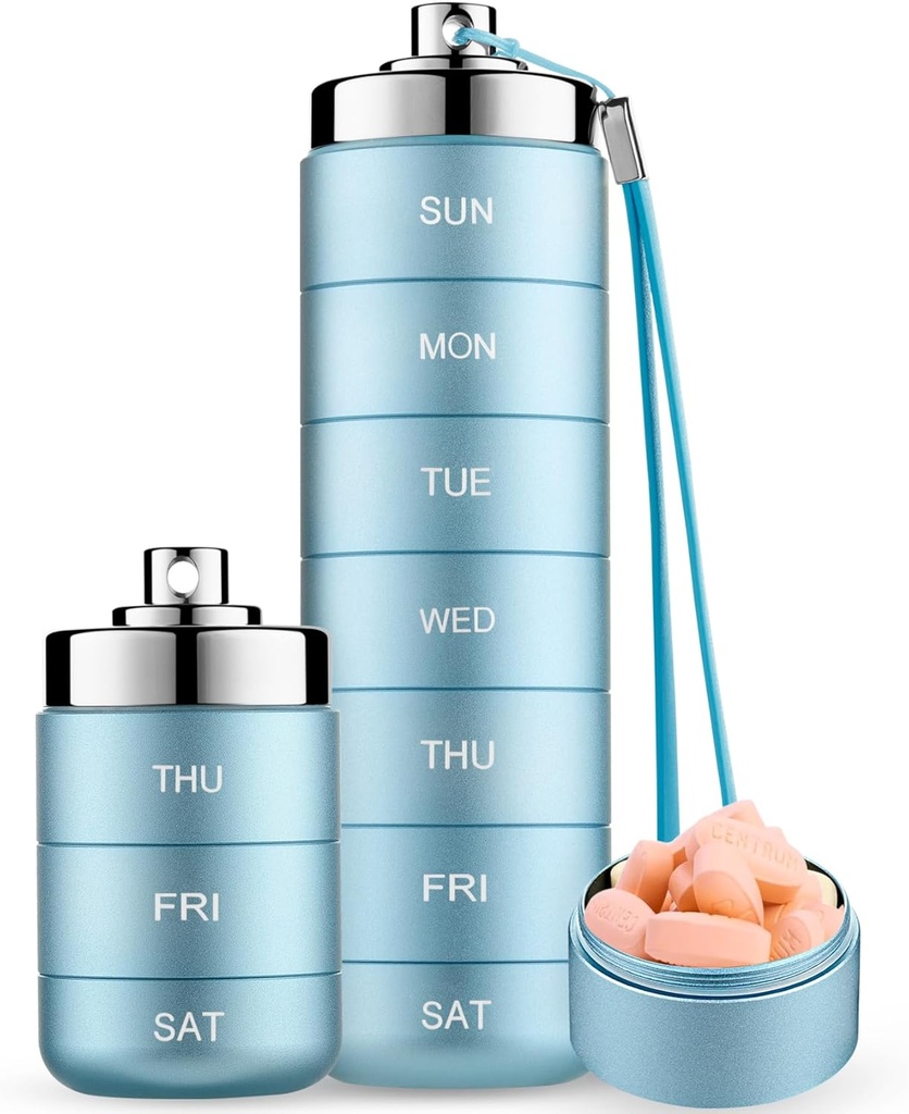 Mossime Metal Pill Organizer Tygodniowy, Stackable Waterproof Travel Pill Box, Duży aluminiowy Alloy Pill Case Container, BPA Free 7 Daily Medicine Organizer for Witamina, Olej rybny, Suplement