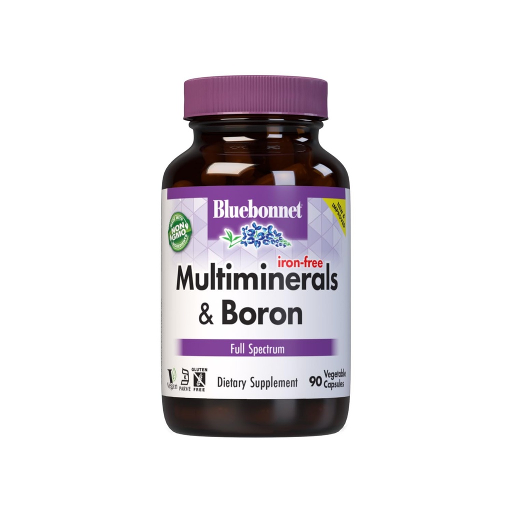 Bluebonnet Multi Mineral Plus Boron Kapsułki wegetariańskie bez żelaza, Biały 90 Hrabia