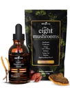 KIKI Zielony 8 Grzyby proszek i płynny ekstrakt Bundle - Mushroom Supplement Complex for Focus & Energy - Lion 's Mane, Chaga, Cordyceps, Turcja Tail, Reishi, Shiitake, Maitake - 4 oz, 2 fl oz