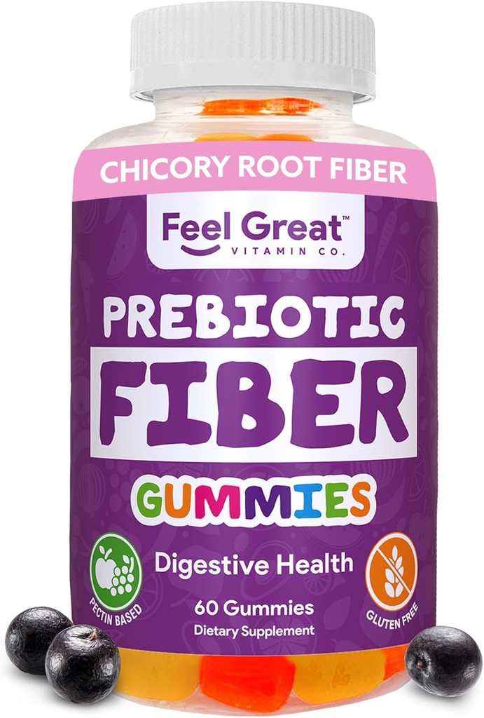 Prebiotyczne gumki włókniste przez Feel Great witaminy Co (60 Gummies) 124; Pomaga poprawić zdrowie pokarmowe, Przywrócenie naturalnego Gut Flora, i Wsparcie ogólnego zdrowia i odporności * 124; Wegetarianin & Wegański Przyjazny Chew