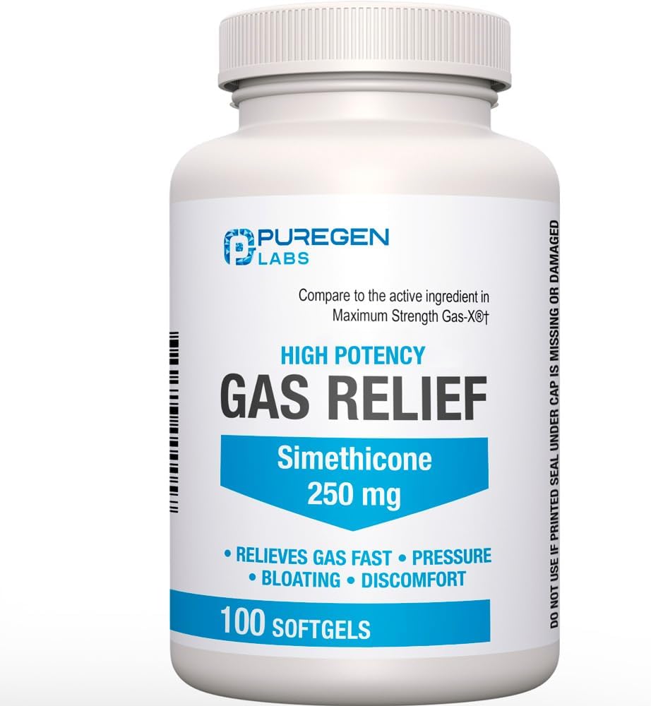 Maksymalna wytrzymałość gazu Relief Softgels z Simeticone 250 mg Relieve Pressure, Bloating and Pailful Discomfort Compare to Gas- X and Phazyme - 100 Count