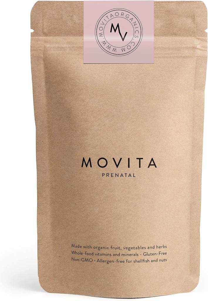 Movita Prenatal Multivitamin - Organic Fermented Whole Foods for Healthy Beast, Rozwój płodu & Wsparcie poponatalne - Wegan, Gluten- Free, Non-GMO, 30-Day Supply (Eco- Friendly Refill Pouch)