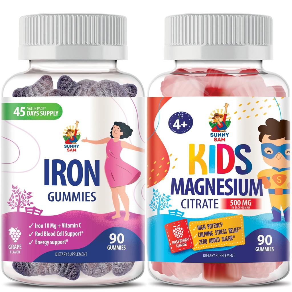 Gumie magnezowe dla dzieci 500 mg i żeliwne dla dorosłych - Witaminy żelazowe z witaminą C