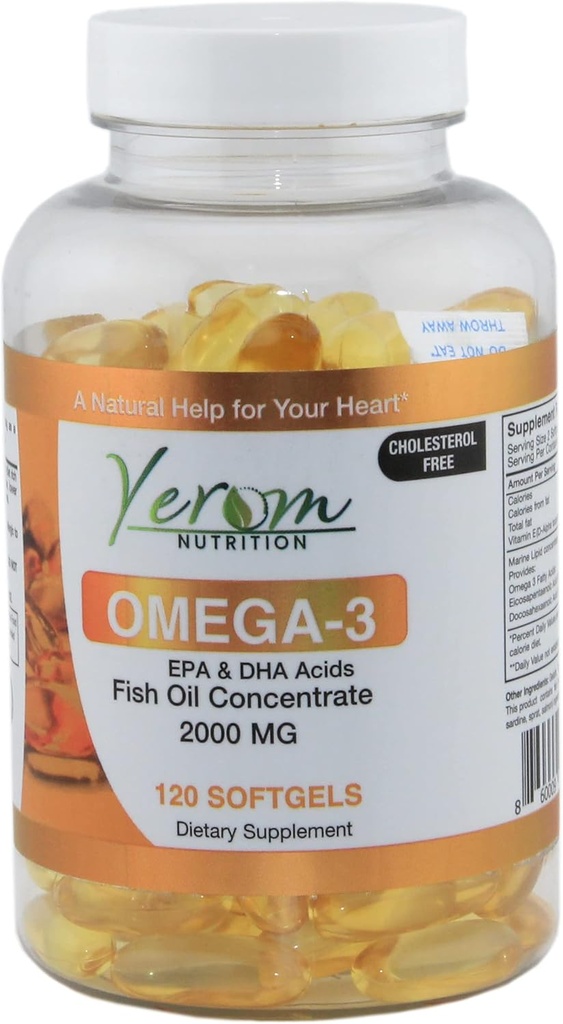 Omega 3 Fish Oil - High-Pottency EPA & DHA, Supports Heart, Brain & Joint Health, 120 Softgels.