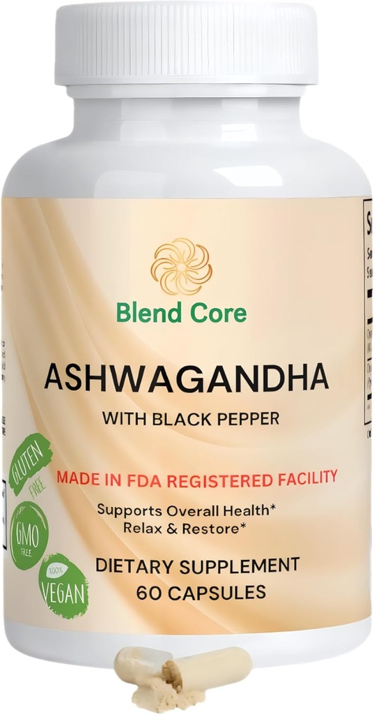 Ashwagandha z Black Pepper Ashwagandha Suplementy - 60 Hrabia Pure Ashwagandha Kapsułki dla wsparcia immunologicznego, Energy Boost - Non-GMO Vegan Friendly Ashwagandha Complex