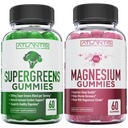Supergreen & Magnezu Gummies - Magnezu pomaga mięśnie Recover, Pyszne Supergreens ze szpinach, Brokuły, Buraki, Zielona herbata, & Acai dla wsparcia odporności - 60 Gummies