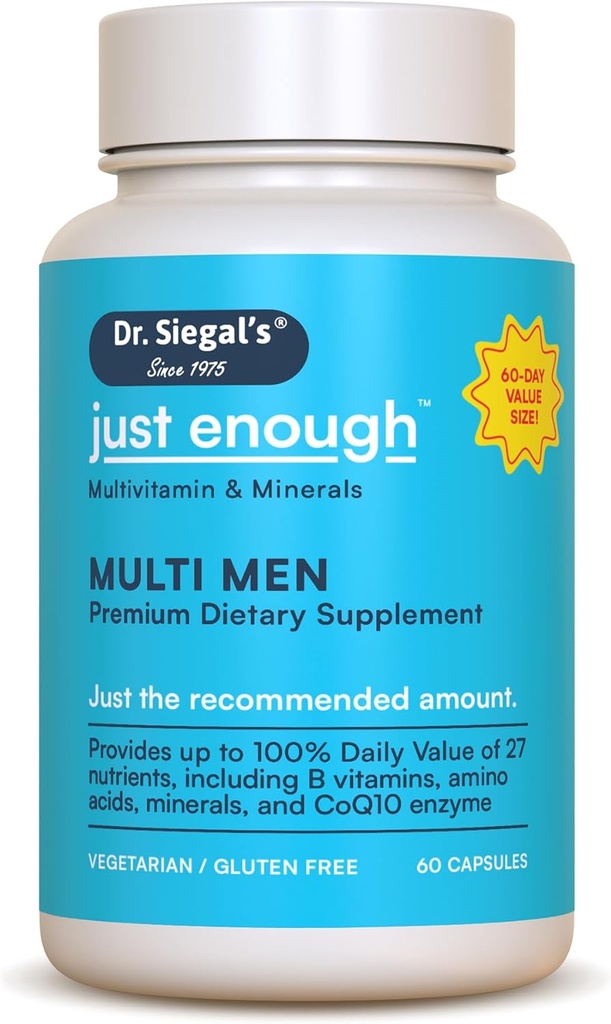 Dr Siegal 's Just Enough Multivitamin for Men - 60 Kapsułki - 60 Służenie wegetariańskie Multivitamin dla Men Kapsułki - Mężczyźni' s Daily Multivitamin - Mens Multivitamin & Multi Minerals Supplement