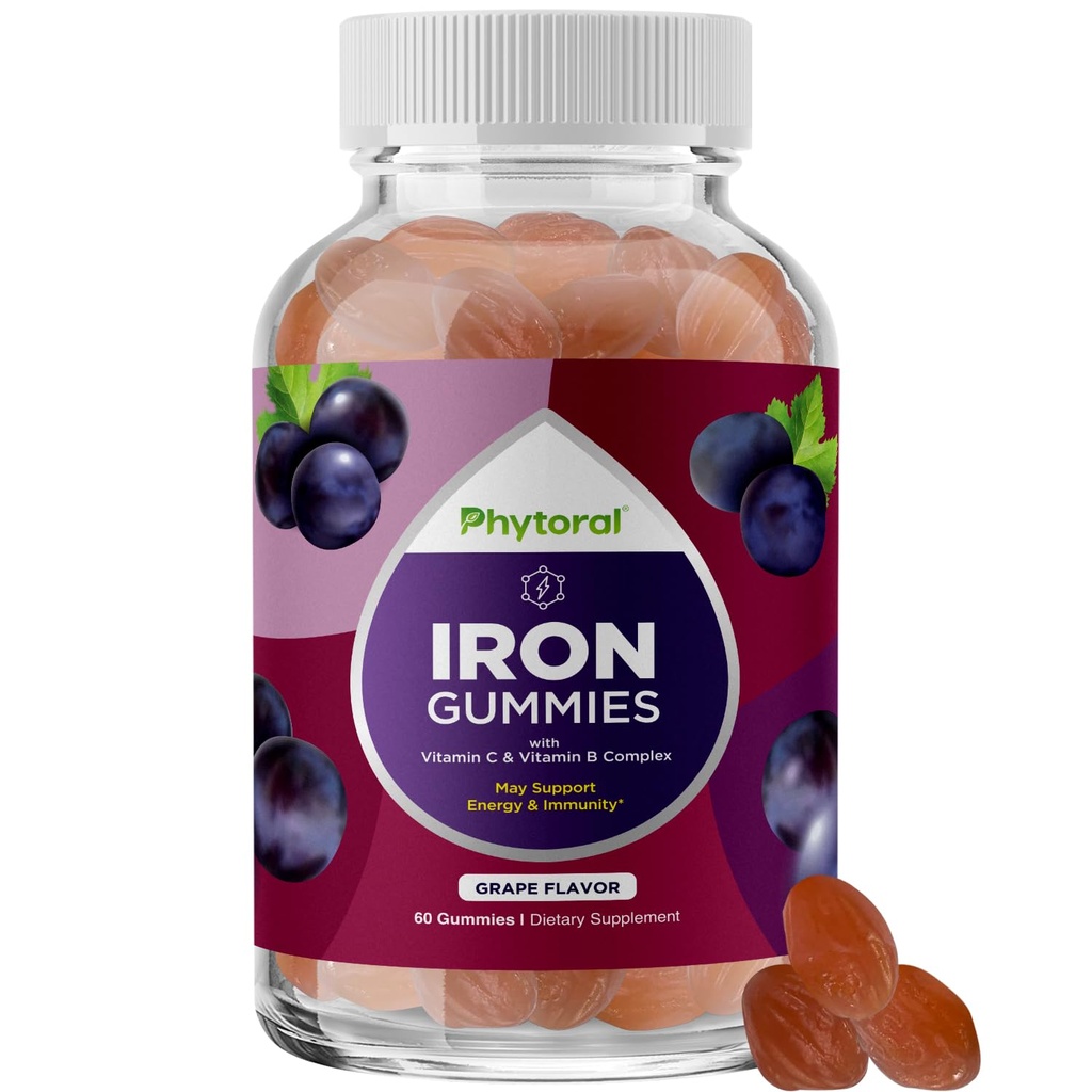 Natural Multivitamin Żelazne Gumiaki dla dorosłych - Dorosły Gummy Witaminy z Żelazkiem i Energy Boost B Kompleks Witamin - Gummy Suplement i Mental Clarity Focus Multivitamin