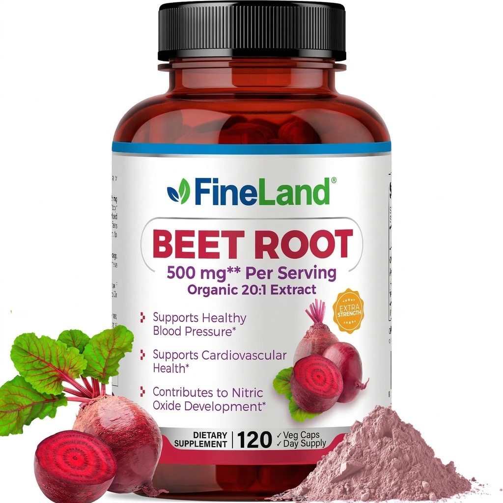 FineLand Beet Korzeń kapsułki 124; Support Blood Pressure Support 10,000mg Równoważny na Podawanie Biżuteria 124; 20: 1 Ekstrakt, 120 Kapsułki wegańskie - System immunologiczny, Circulation & Heart Health - Non GMO, Made in USA