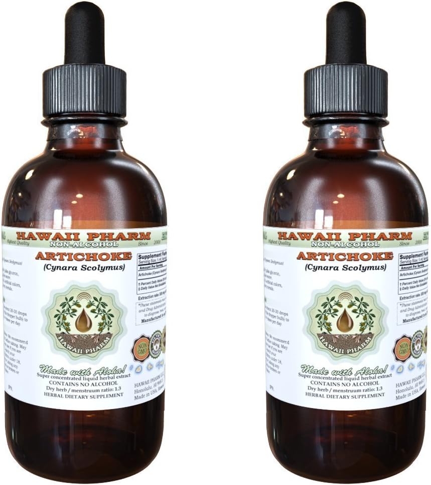 Karczoch - wolny od alkoholu ekstrakt płynny, Organiczny karczoch (Cynara scolymus) Suszony liść glicerol Hawaje Pharm Natural Herbal Supplement 2x2 oz