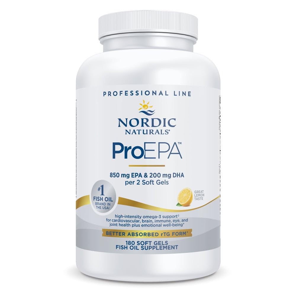 Nordic Naturals ProEPA, Lemon - 180 Soft Gels - 1210 mg Omega-3 - Wysoka Intensywność EPA Formuła dla zdrowego nastroju, Heart Health & Cellular Function - Non-GMO - 90 Służenie