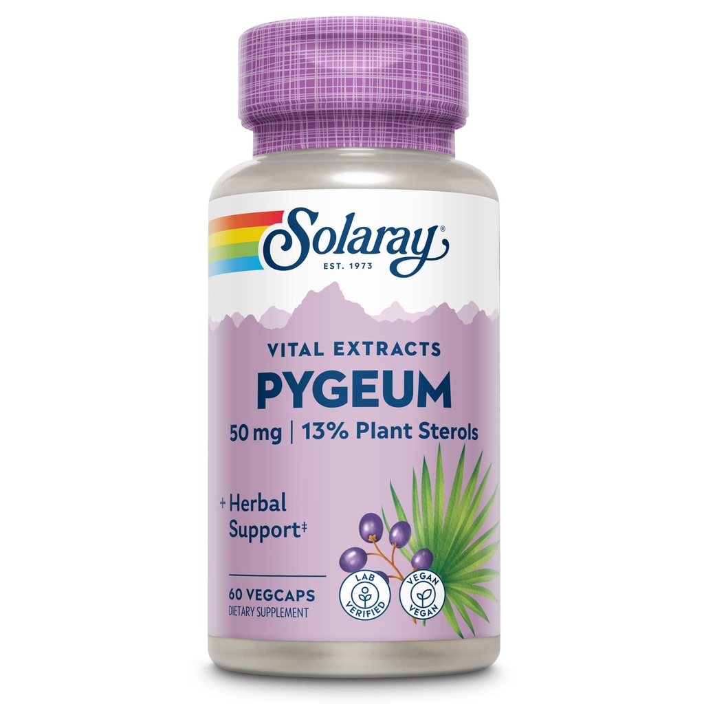 SOLARAY Pygeum Bark Extract 50mg - Suplement Pygeum dla Prostate Health Support - Gwarantowany zawierać 6,5 mg Steroli Roślin takich jak Beta Sitosterol, Non-GMO, Wegan, 60- Day Guarantee, 60 Serv, 60 VegeCaps