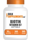 BulkSupplements.com Biotin 10000mcg Softgels - Witamina B7, Biotin Vitamin for Hair, Skin and Nails, Biotin Supplement - Gluten Free, 1 Softgel per Serving, 365 Count (Pack of 1)
