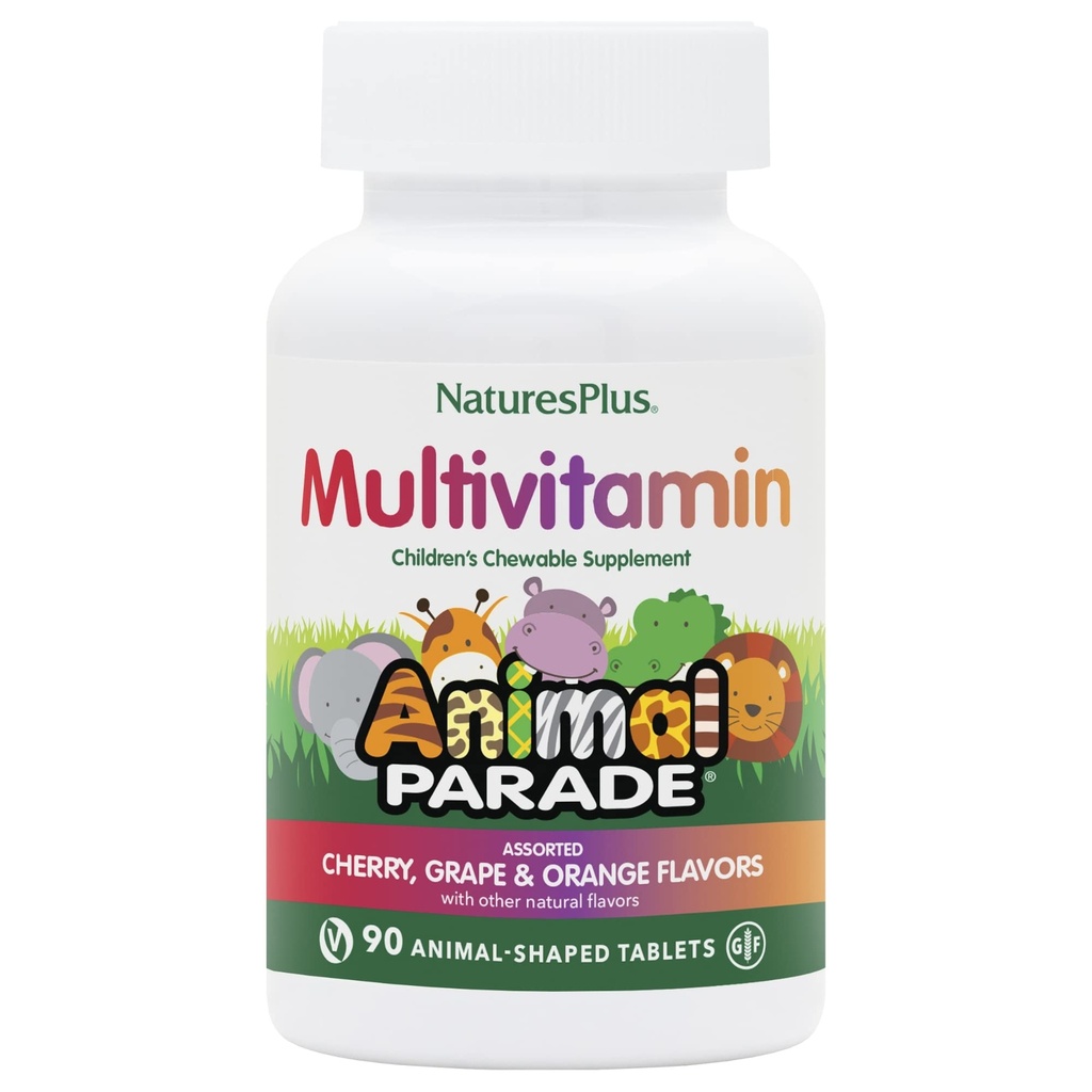 Natury Plus Animal Parade Dzieci Chewable Multivitamin - 90 Animal- Shaped Tablets - Naturalne smaki różne - Wegetarianin, Gluten Free - 45