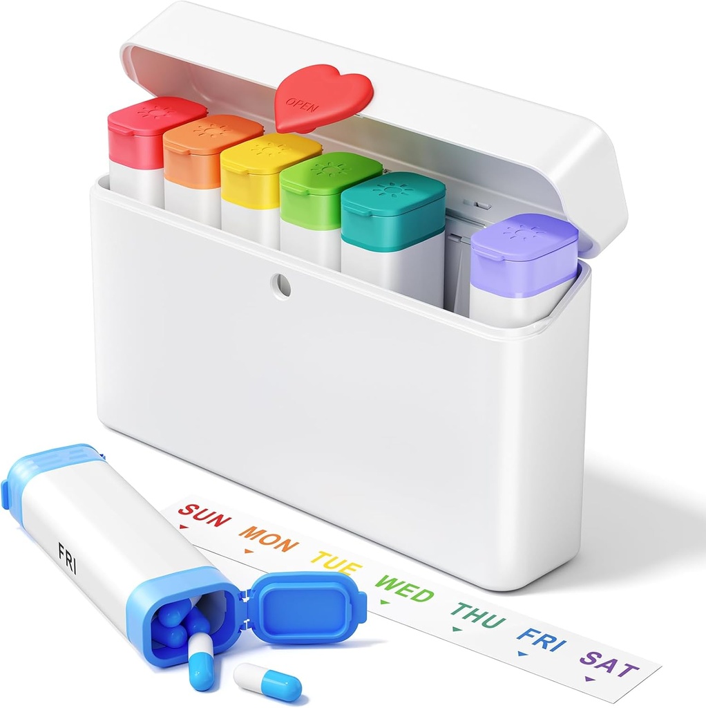 Daviky Pill Organizator 2 razy dziennie - Duża pojemność tygodniowy PM Pill Box z zatrzaskiem serca, 7 dzień podróż pill Case, Cute Medicine Organizator dla leków, Witaminy, Suplementy