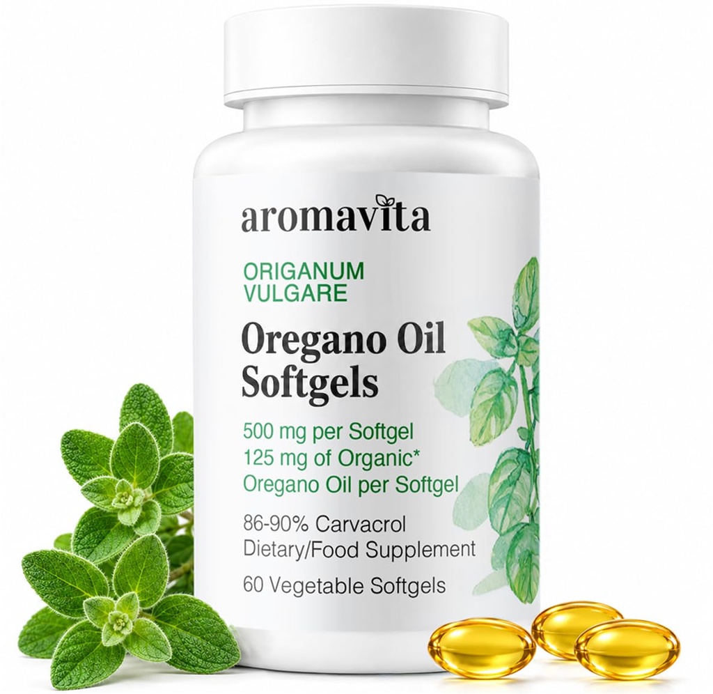 Oregano Oil Capsules - 108mg Carvacrol per Softgel - Wysoka moc immunologiczna i pokarmowa - Vegan, Non-GMO, Gluten- Free - 60 Softgels - Greek Organic Wild Oregano