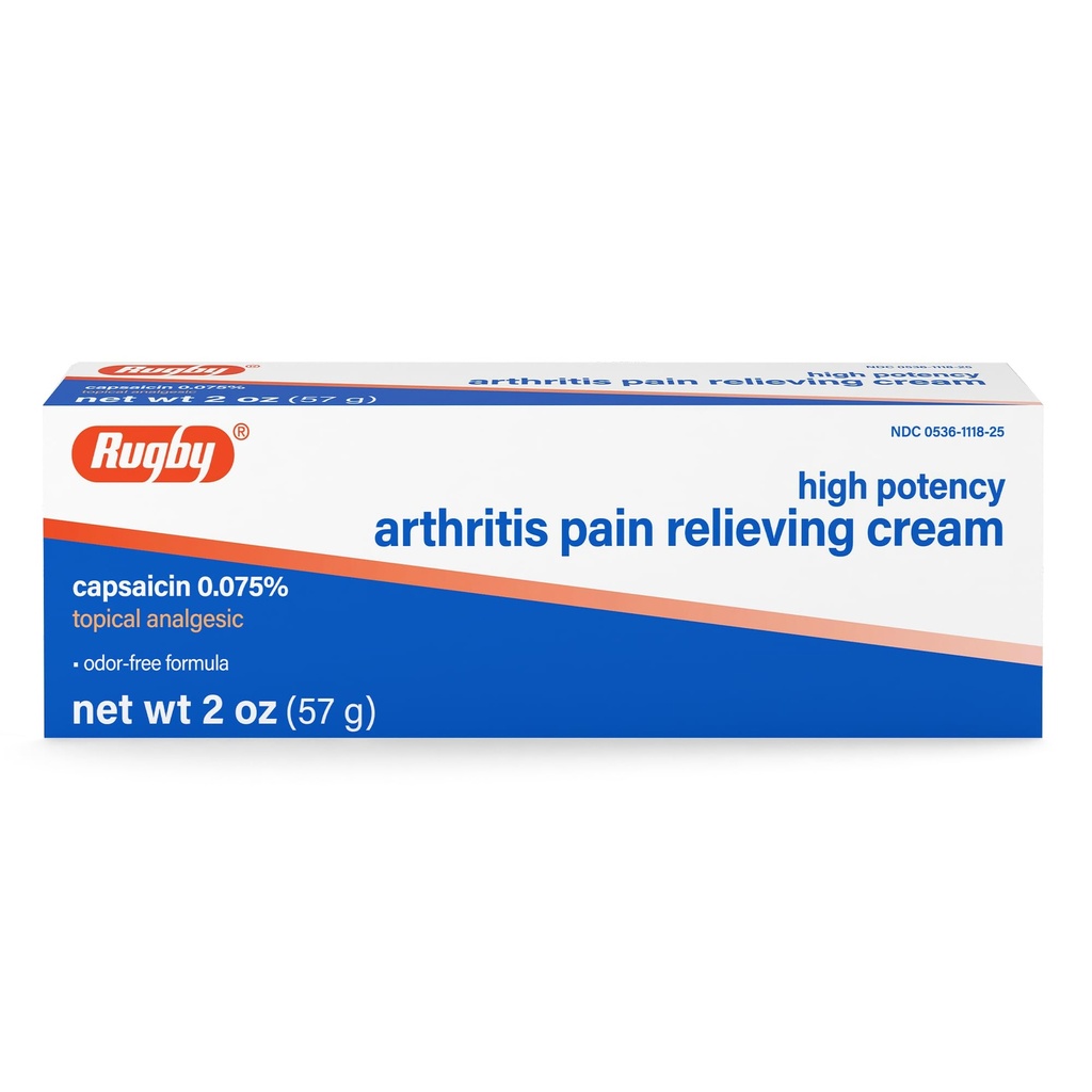 Rugby High Potency Capsaicin 0,075% krem - krem przeciwbólowy na zapalenie stawów - 2 Oz (57g), (1 opakowanie)