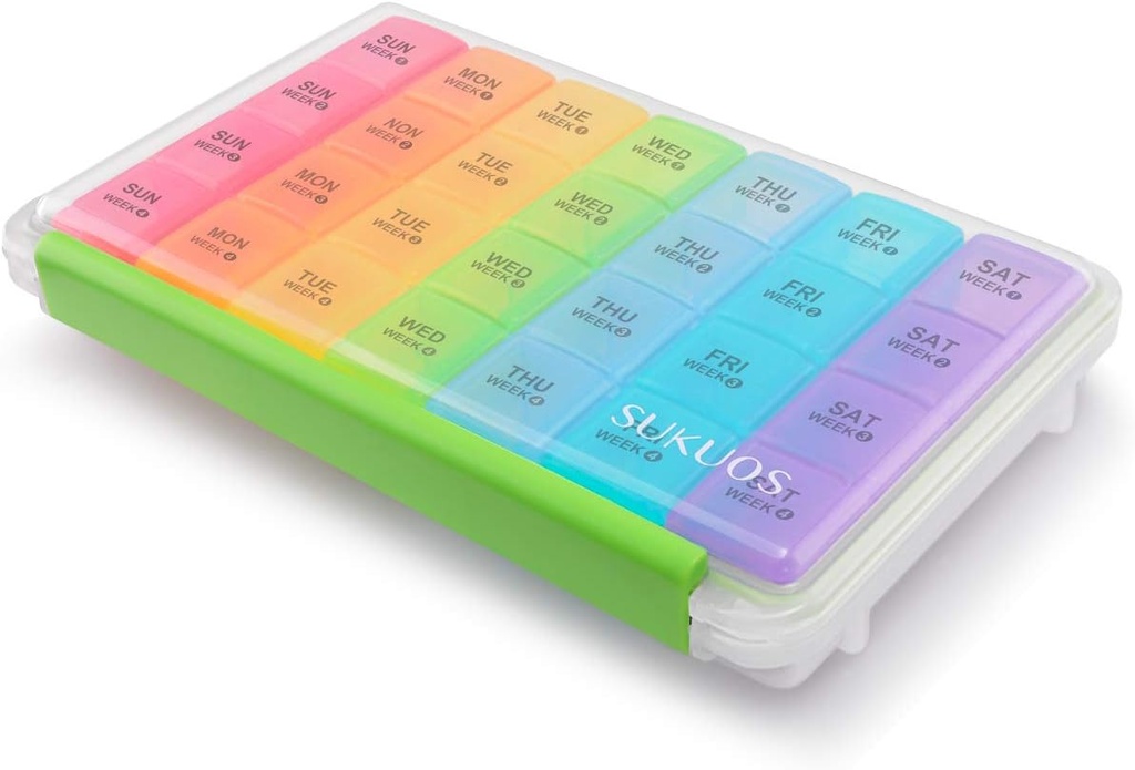 Sukuos Monthly Pill Organizer 28 Day, Big Moisture- Resistant Pill Cases z kurzu-Proof Box i jasne Lid do witaminy / oleju rybnego / Suplementy, Łatwy do otwarcia i czyszczenia
