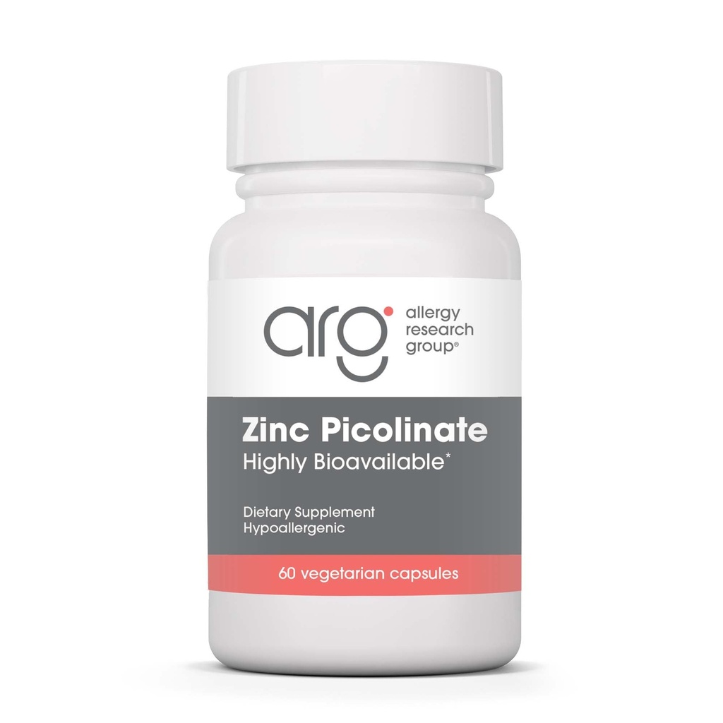 Alergia Research Group Cynk Picolinate Supplement - Wspiera prawidłową odpowiedź immunologiczną zdrowia, Wysoko Biodostępne, Well- Absorbowane, Hipoalergiczne, Kapsułki wegetariańskie - 60