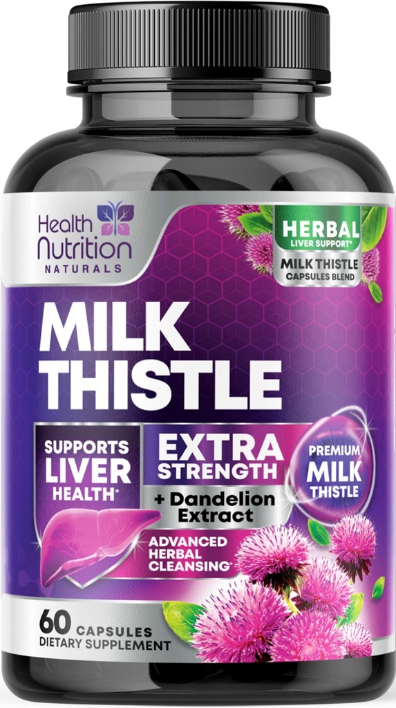 Supplement of Silimarin Marianum & Dandelion Root Liver Health Support - 9: 1 Extract Liver Cleanse Detox & Napraw 1000mg Ekwiwalent - Nature 's Milk Thistle Supplements - 60 kapsułki