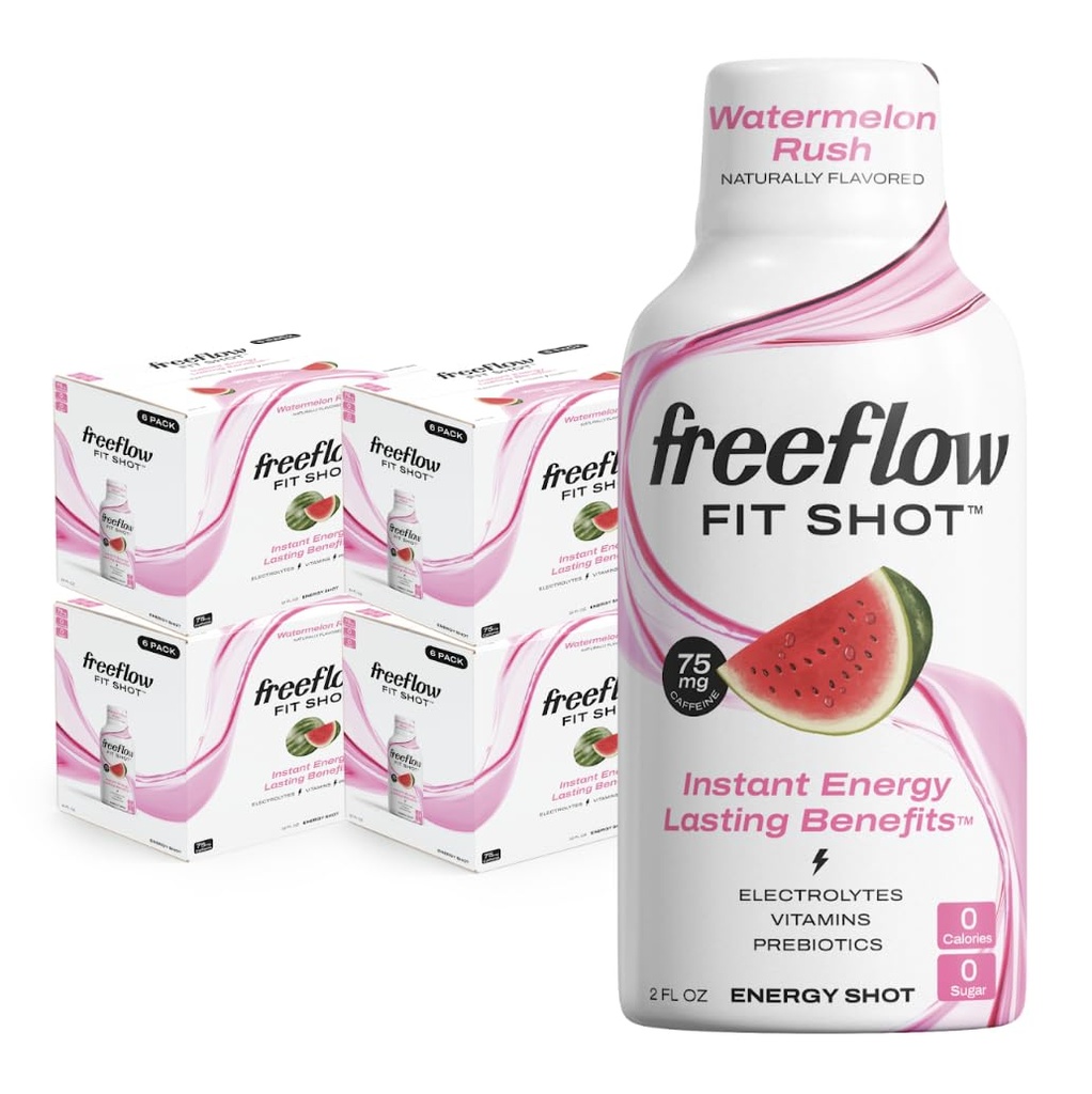 Wolna Fit Energy Shots, Arbuz Rush, Natural Cafeline Boost z L- theanine, Ginseng, Witaminy, Prebiotyki, Elektrolity (24 Count, 2oz Shots)