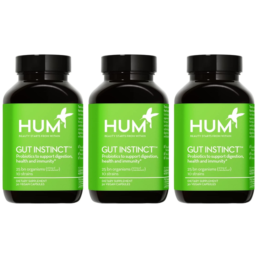 HUM Gut Instynkt Codzienne Probiotyki dla Kobiet i Mężczyzn, Zdrowie trawienne, Lactobacillus, Bifidobacterium Strains for Immune Support, Suplement Probiotyczny dla Zdrowej Gut Różnorodności, 90 Kapsułki
