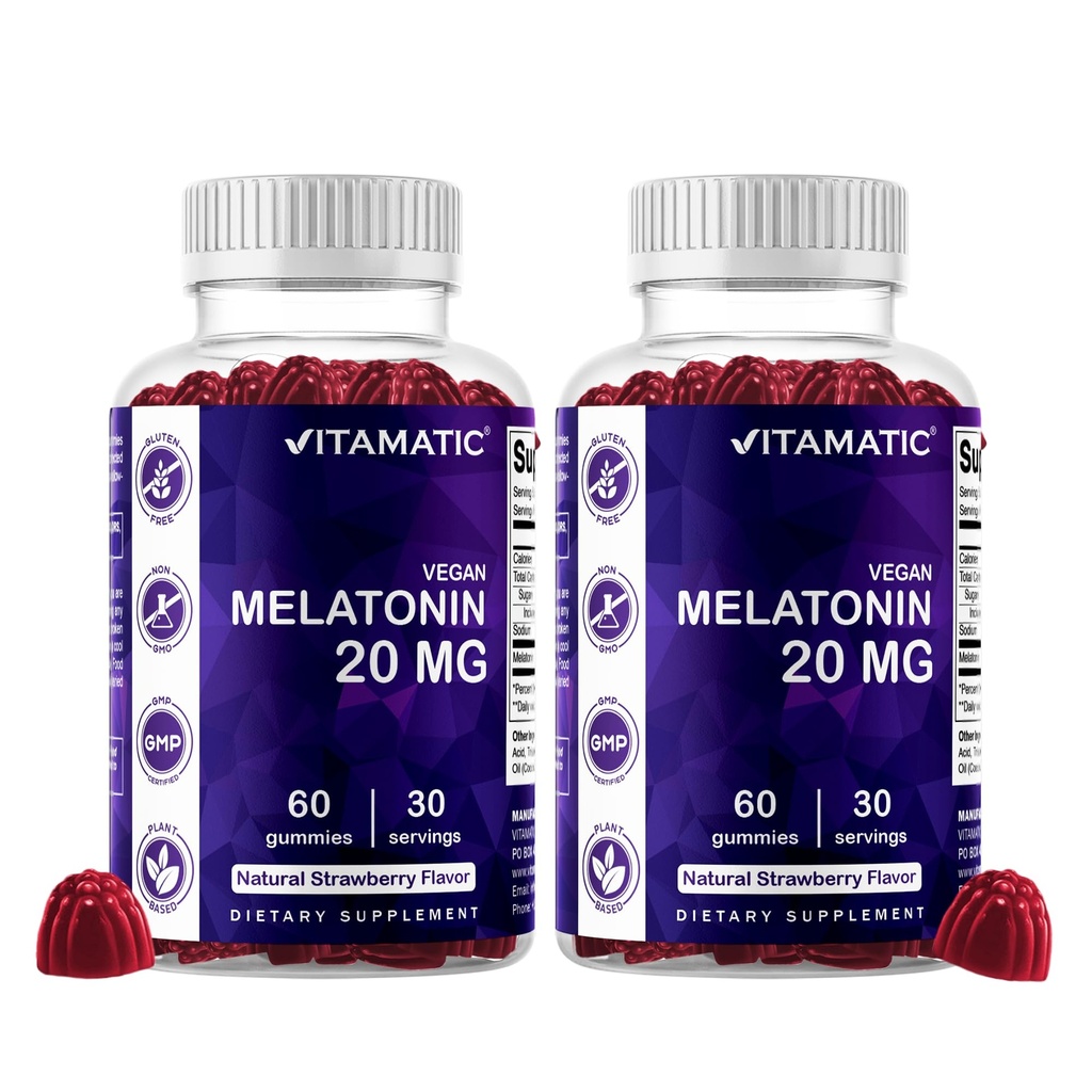 Melatonina Vitamatic 20mg Gumiaki dla dorosłych, 30 Służenie - 60 Hrabia - Non-Habit Forming Supplement (Opakowanie 2)
