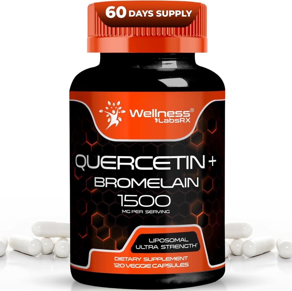 Quercetin z suplementem Bromelain - 1500mg - Kapsułki wsparcia immunologicznego i zdrowia serca dla mężczyzn i kobiet, Suplementy Quercetin pomaga wspomóc wspólne i zdrowe układu oddechowego - 120