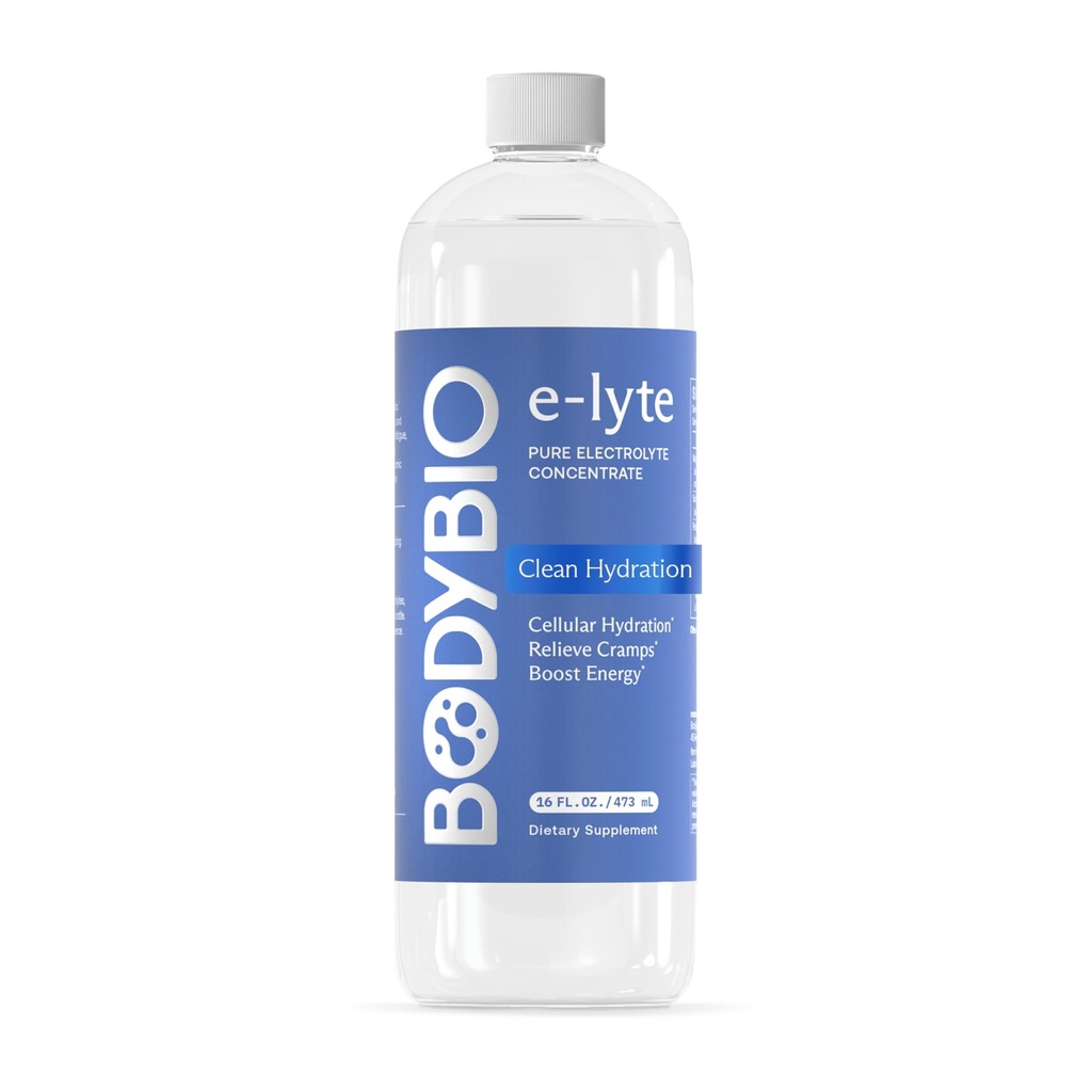 BodyBio e- Lyte - Liquid Electrolyte Concentrat for Clean Hydration, Energy & Cramp Relief - No Sugar, No Fative Flavors, No Fillers, Keto Friendly