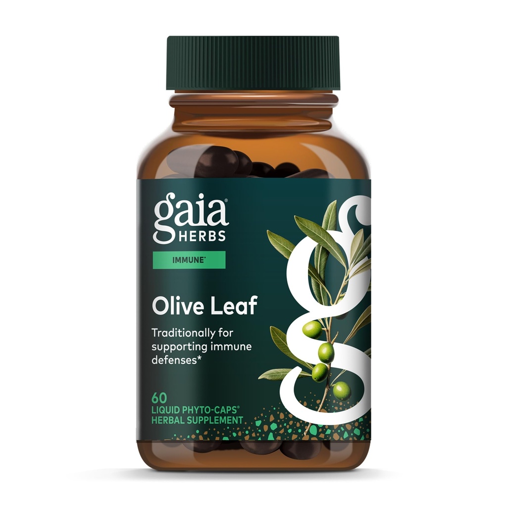 Gaia Herbs Olive Leaf - Tradycyjne wsparcie dla zdrowia immunologicznego - Suplement do systemu immunologicznego z Olive Leaf Extract & Oleuropein * - 60 Vegan Liquid Phyto- Caps (30- Day Supply)