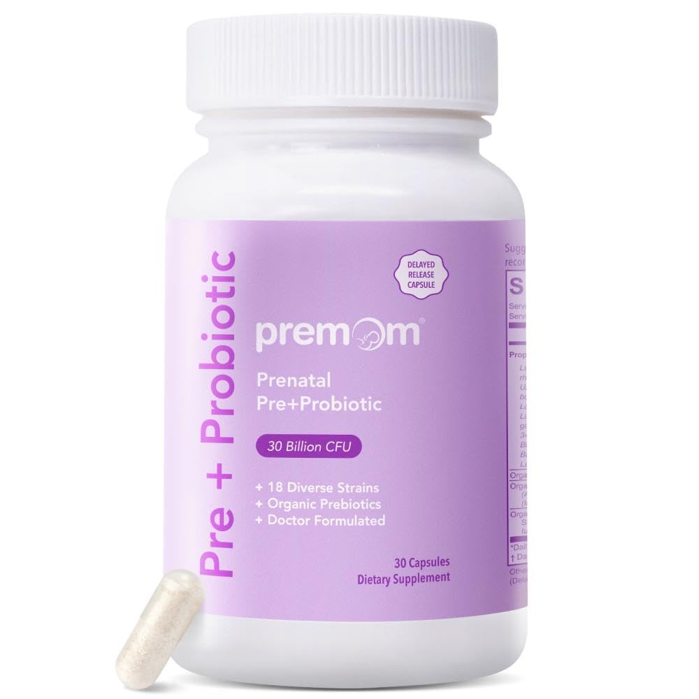 Premama Prenatal Pre & Probiotyki dla kobiet: 18 Różnorodne Organiczne Prebiotyki Cieśniny - Wsparcie Digestive, 30 Miliard CFU, Gut & Immune Health for Mom and Baby - Codzienne kapsułki