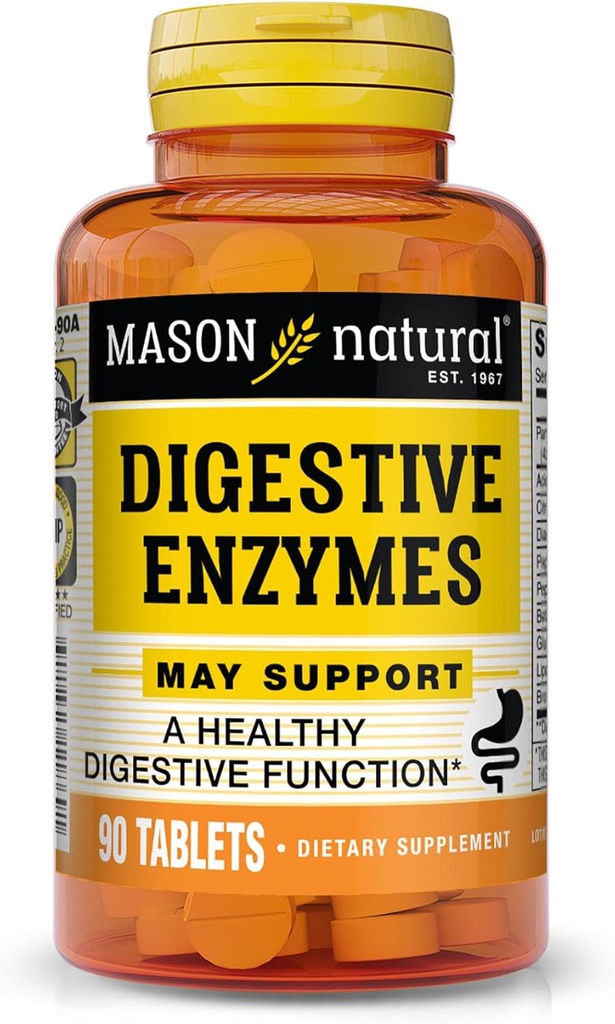 MASON NATURAL Enzymy trawienne z prebiotykami i probiotykami, Pomaga Digestive Health & Gut Balance, 90 Tabletki