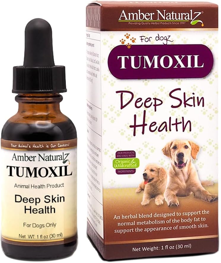 Amber NaturalZ Tumoxil Deep Skin Health Suplement ziołowy dla psów i szczeniąt 124; Psy Herbal Suplement do skóry i wsparcia metabolizmu 124; 1 Płynna butelka szklana