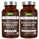Multivitamin & Minerals for Men + Astaxanthina Complex Vegan Bundle, Trwała Release Advanced Multivitamin + 4 mg H. Pluvialis Natural Astaxanthina, by Igennus