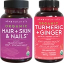 Organiczne skóry włosów i paznokci Witaminy + Organic Turmeric z Black Pepper & Ginger Bundle, Wykonane z Biotin 5000mcg dla zdrowych włosów, Turmeric dla naturalnego wspólnego wsparcia
