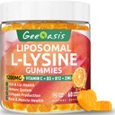 Liposomal L- lizyny Gummies 1200mg, Lisine suplement do żucia z witaminą C, D3, B12 i cynku dla dorosłych i dzieci, Immune & Colagen Support, Lips & Skin Health, Wegan, Natural Fruit Flavor, 60CT