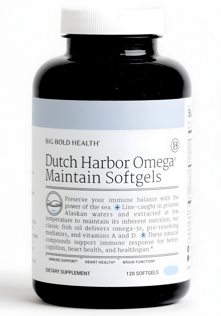 Big Bold Health Holenderski Harbor Omega Utrzymanie Softgels - Premium Alaskan Cod Liver Oil (120 Count) - Zrównoważony suplement Omega-3 z EPA, DHA, DPA - Naturalne witaminy A & D - MSC Certified